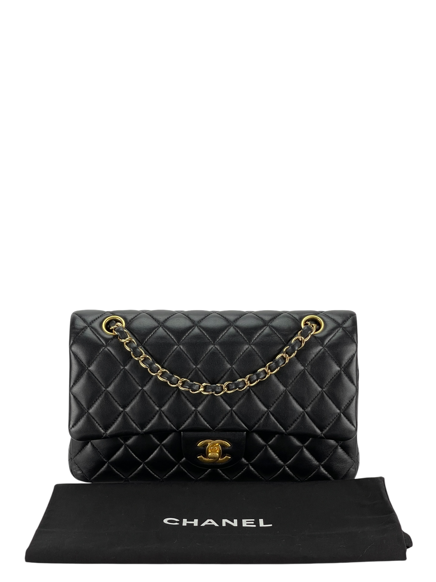 CHANEL - Medium Classic Double Flap Bag Black Lambskin Gold Hardware (CF25)