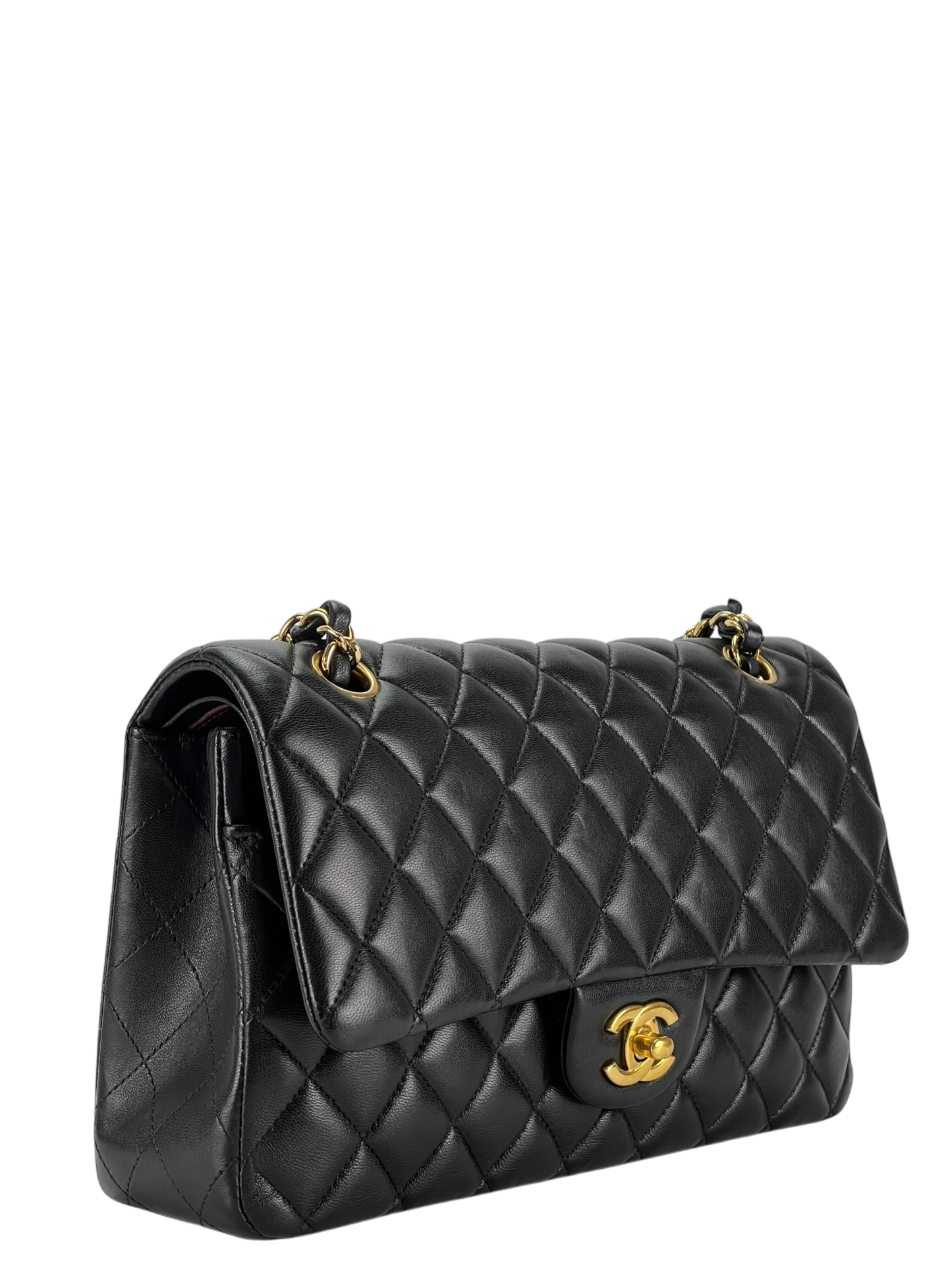 CHANEL - Medium Classic Double Flap Bag Black Lambskin Gold Hardware (CF25)