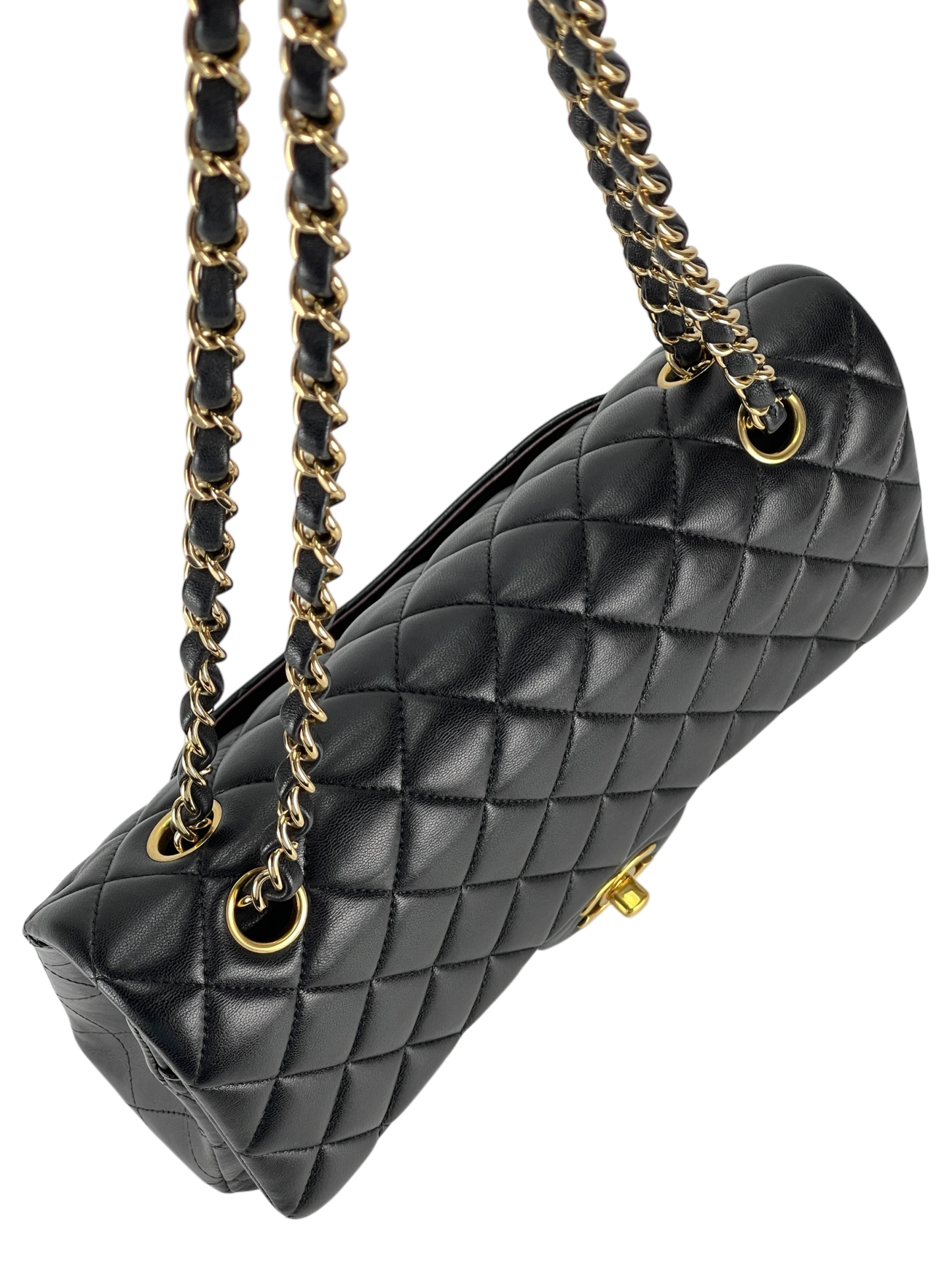 CHANEL - Medium Classic Double Flap Bag Black Lambskin Gold Hardware (CF25)