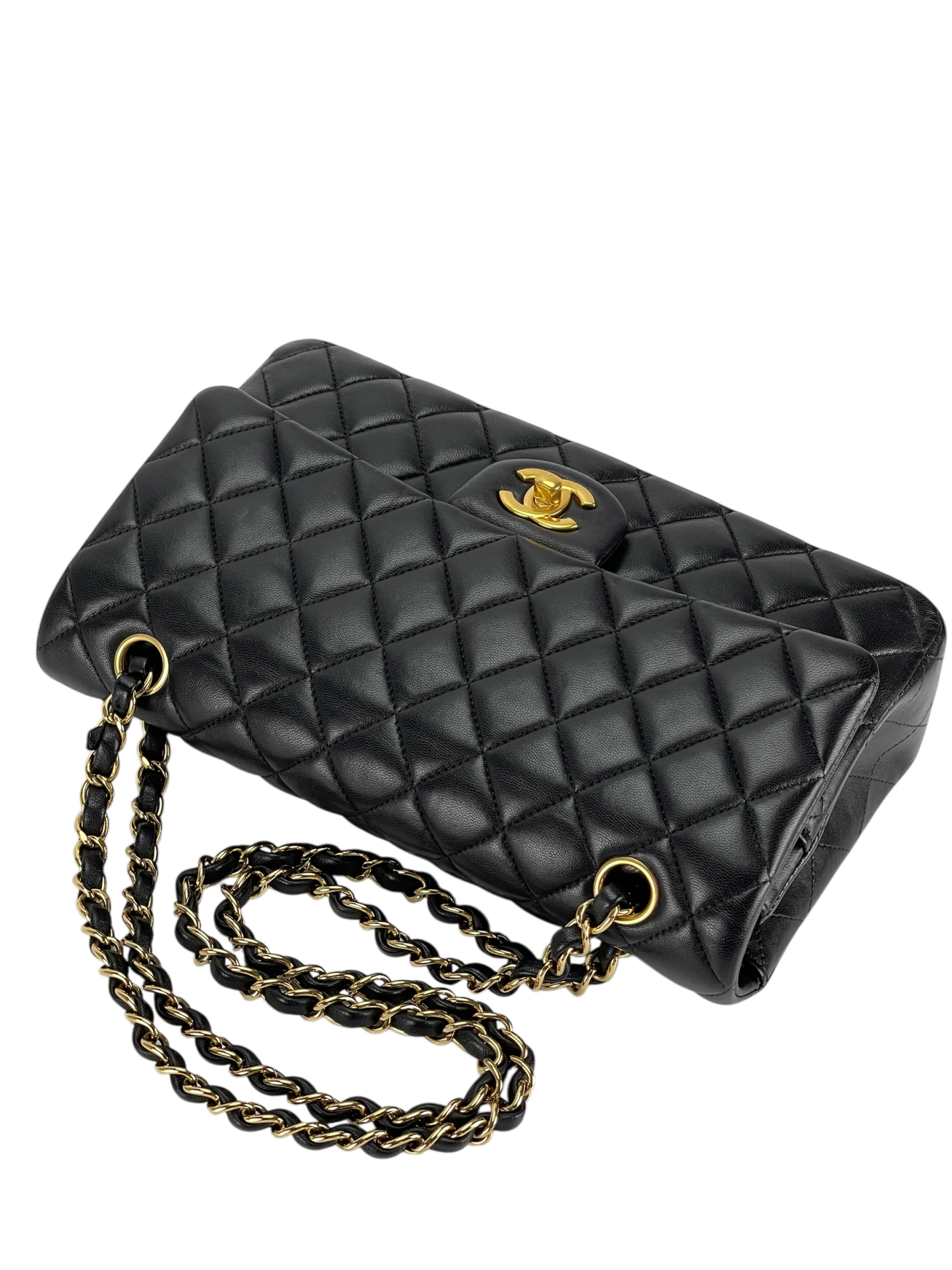 CHANEL - Medium Classic Double Flap Bag Black Lambskin Gold Hardware (CF25)