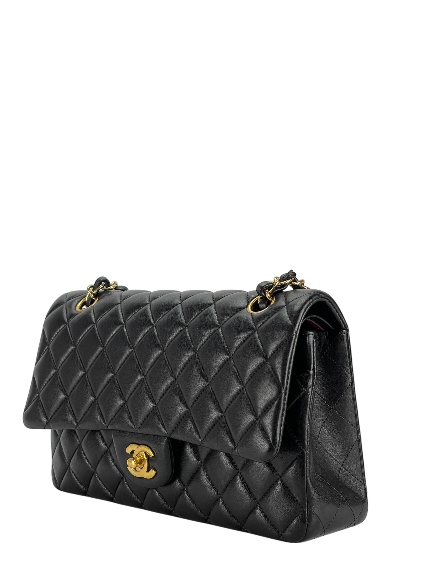CHANEL - Medium Classic Double Flap Bag Black Lambskin Gold Hardware (CF25)