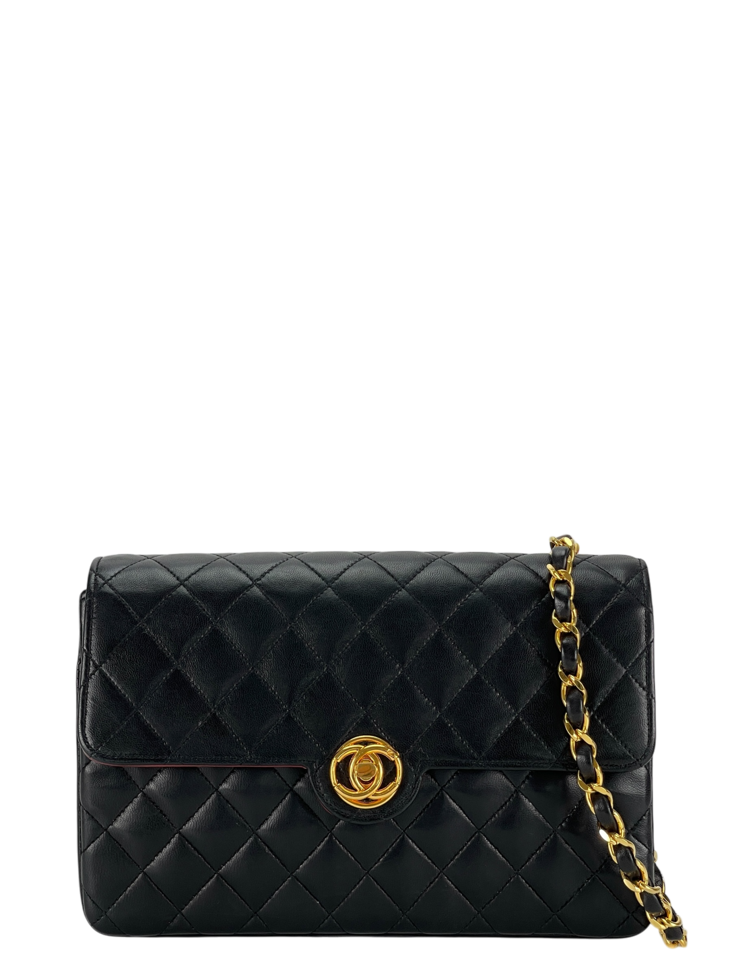 CHANEL - Black Lambskin Matelasse Chain Shoulder Bag 