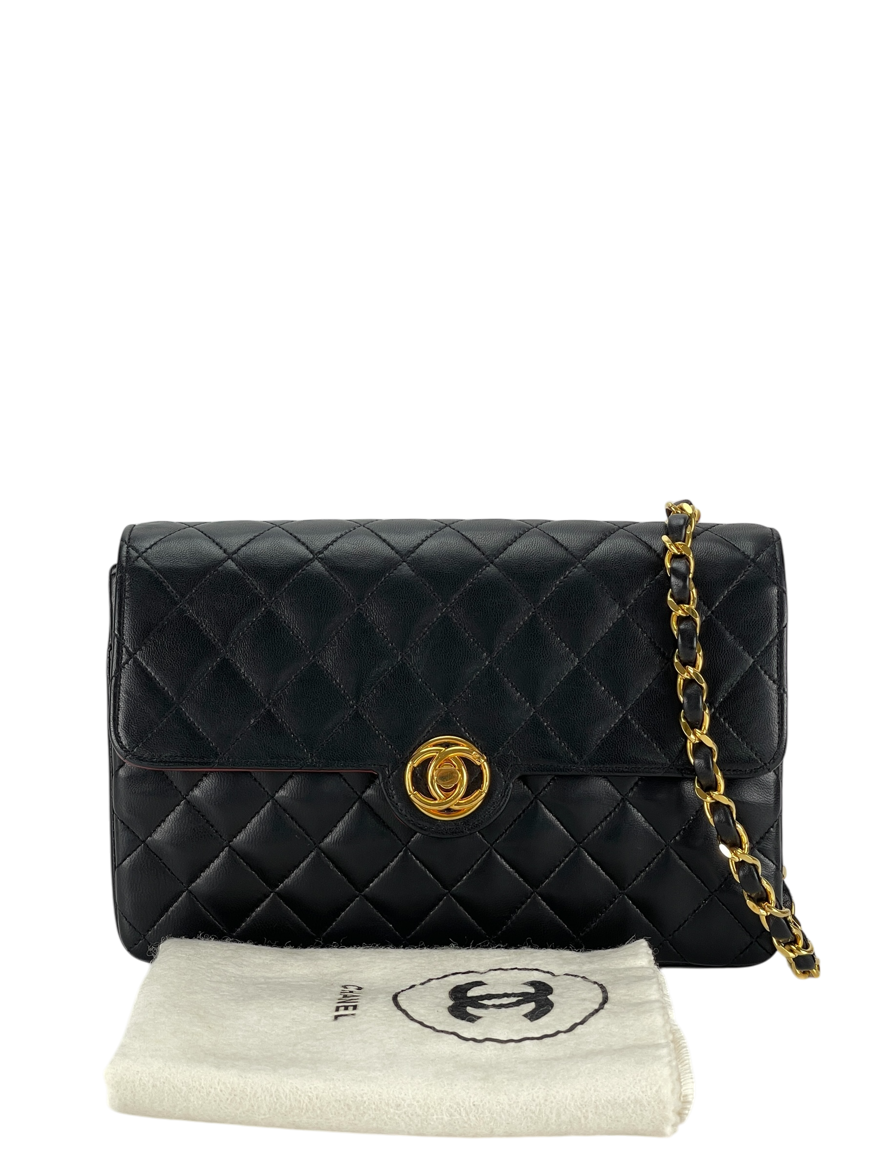 CHANEL - Black Lambskin Matelasse Chain Shoulder Bag