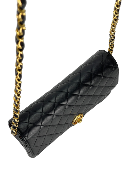CHANEL - Black Lambskin Matelasse Chain Shoulder Bag 