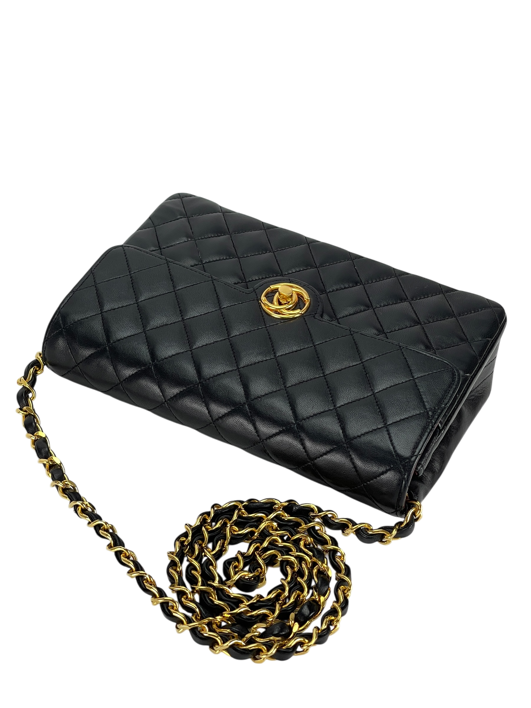 CHANEL - Black Lambskin Matelasse Chain Shoulder Bag 