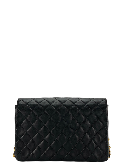 CHANEL - Black Lambskin Matelasse Chain Shoulder Bag 