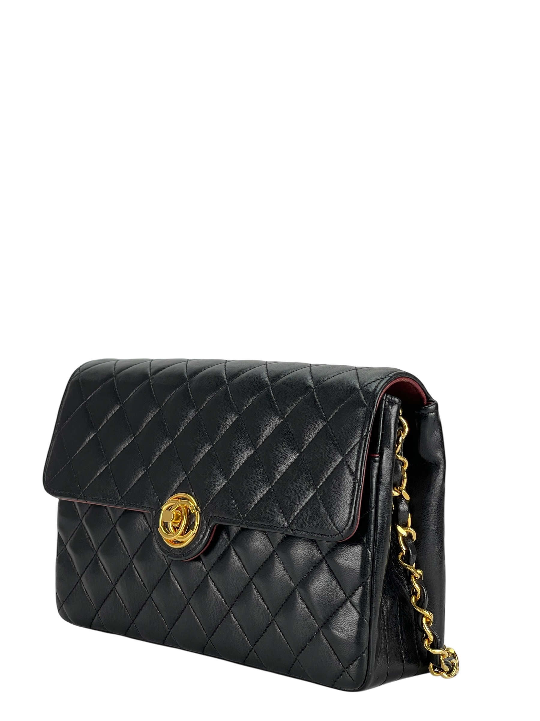 CHANEL - Black Lambskin Matelasse Chain Shoulder Bag 