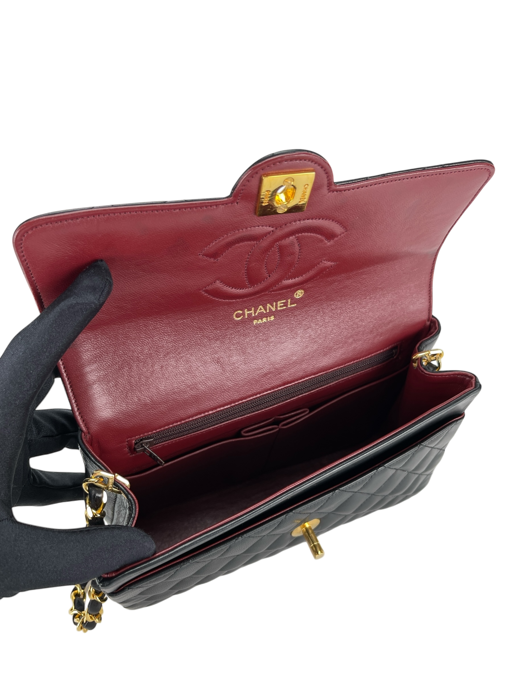 CHANEL - Black Lambskin Matelasse Chain Shoulder Bag 