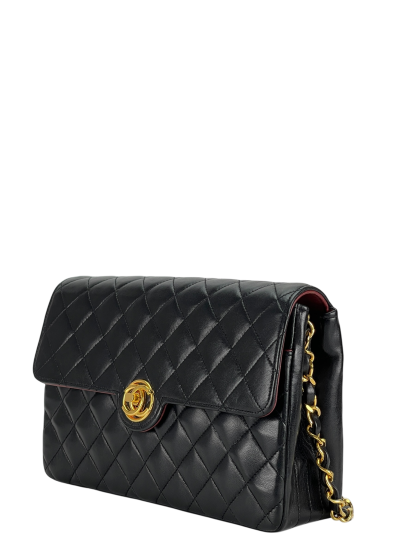 CHANEL - Black Lambskin Matelasse Chain Shoulder Bag 
