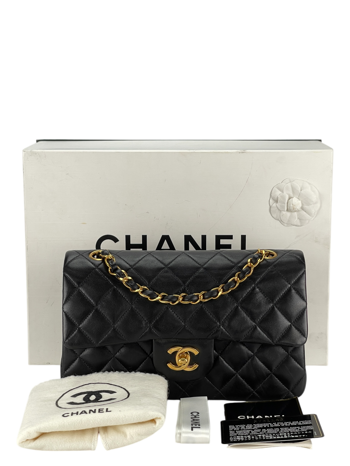 CHANEL - Small Classic Double Flap Bag Black Gold Hardware (CF23)