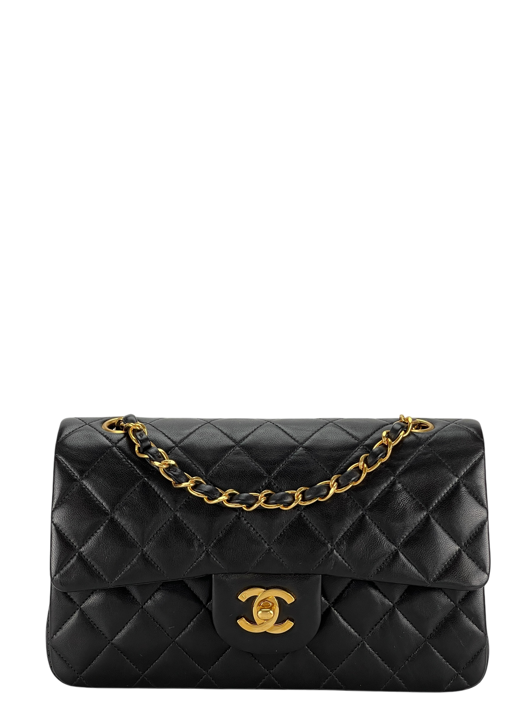 CHANEL - Small Classic Double Flap Bag Black Gold Hardware (CF23)