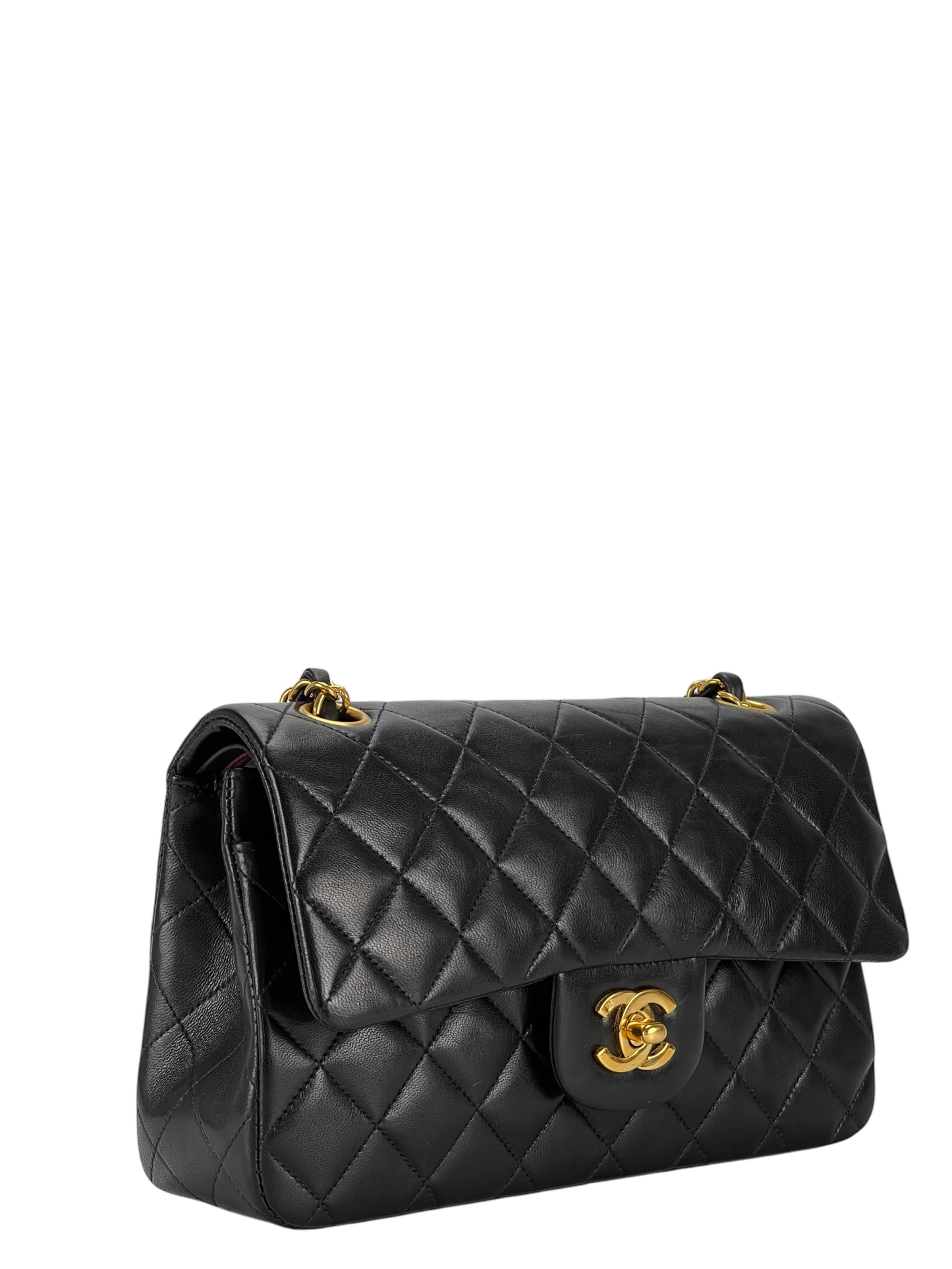 CHANEL - Small Classic Double Flap Bag Black Gold Hardware (CF23)