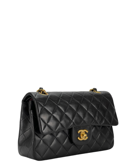 CHANEL - Small Classic Double Flap Bag Black Gold Hardware (CF23)