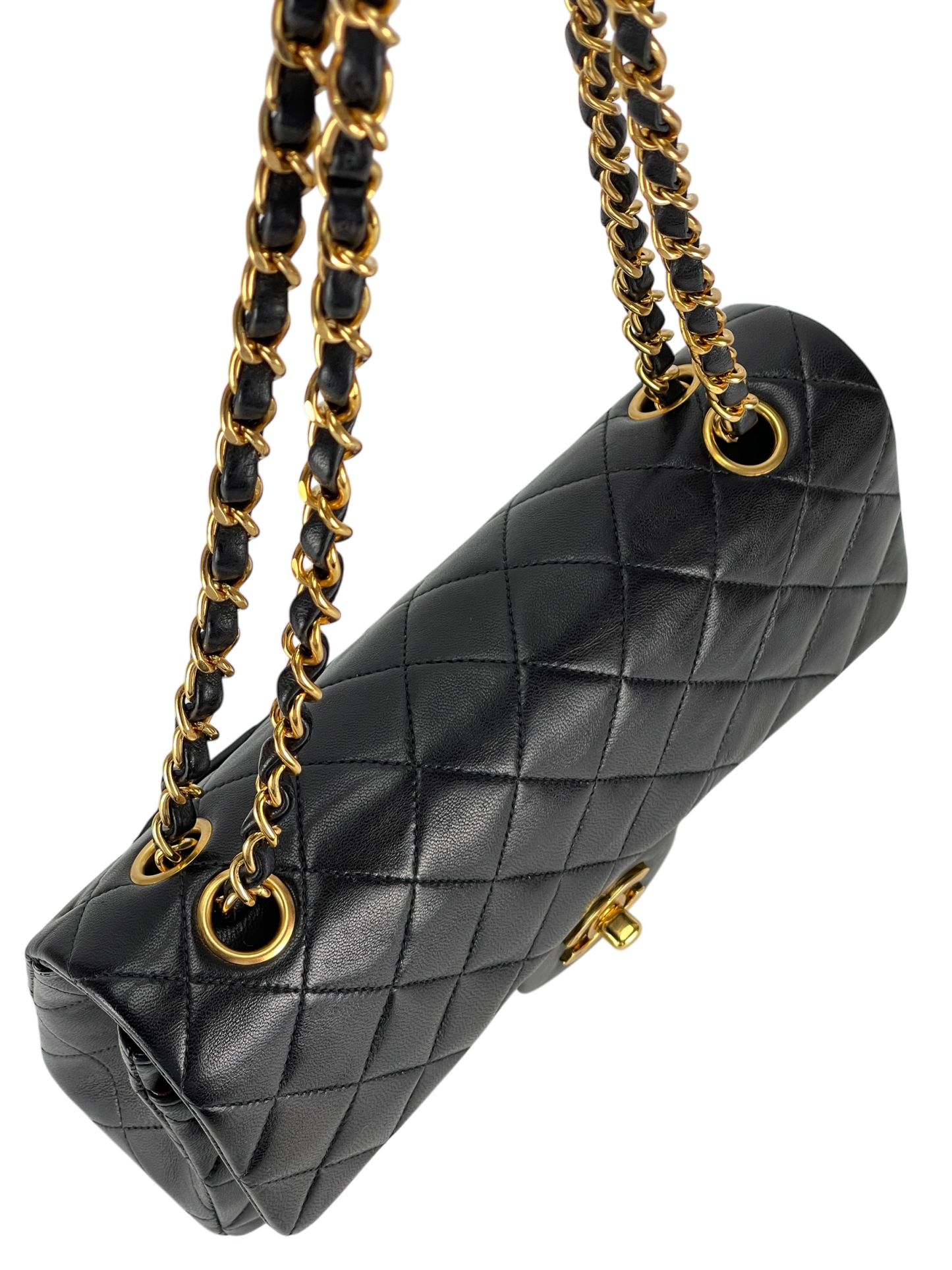 CHANEL - Small Classic Double Flap Bag Black Gold Hardware (CF23)