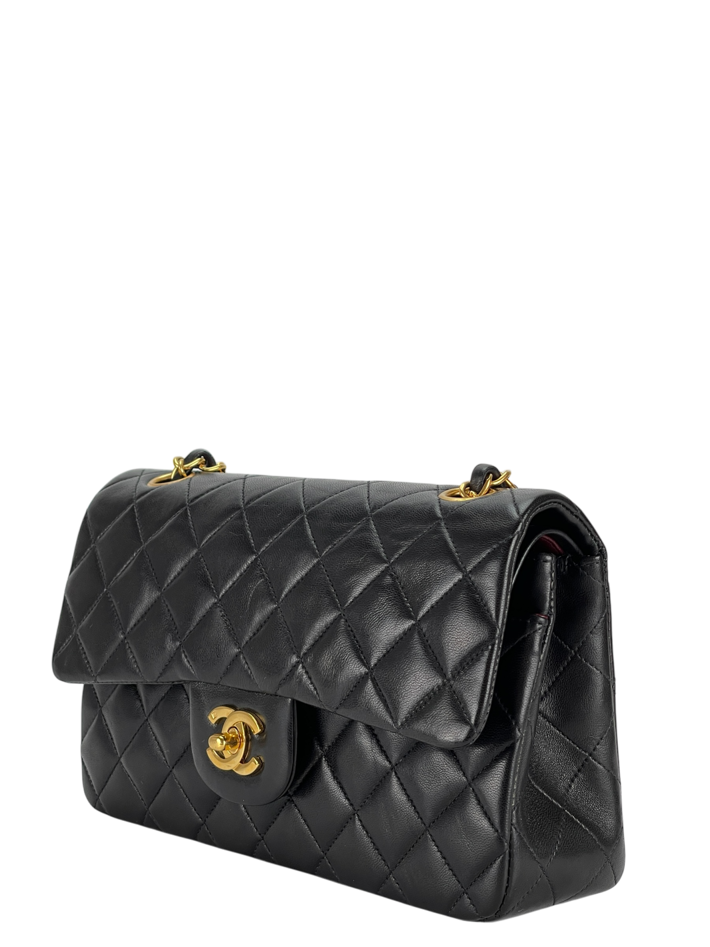 CHANEL - Small Classic Double Flap Bag Black Gold Hardware (CF23)