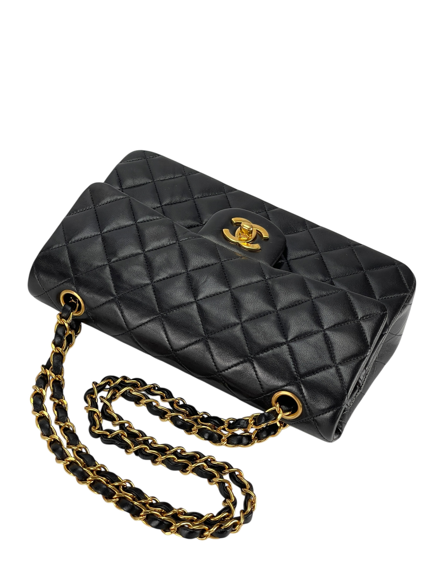 CHANEL - Small Classic Double Flap Bag Black Gold Hardware (CF23)