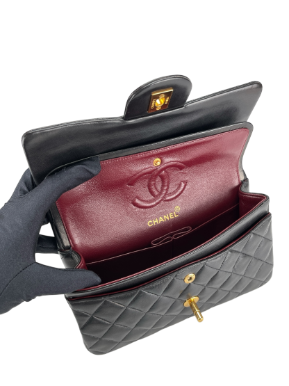 CHANEL - Small Classic Double Flap Bag Black Gold Hardware (CF23)