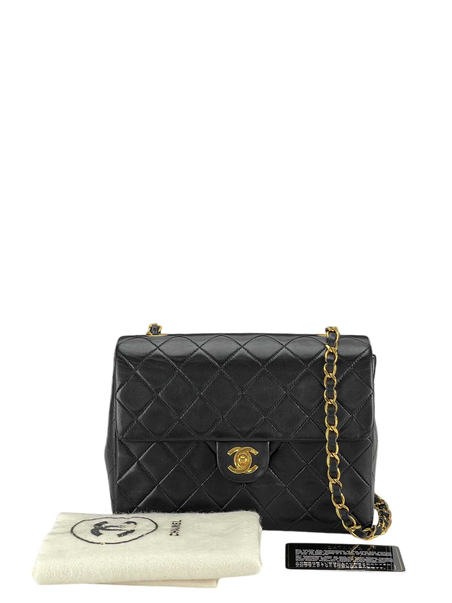 CHANEL - Mini Matlasse 20 Lambskin Single Flap Single Chain Bag Black Gold Hardware