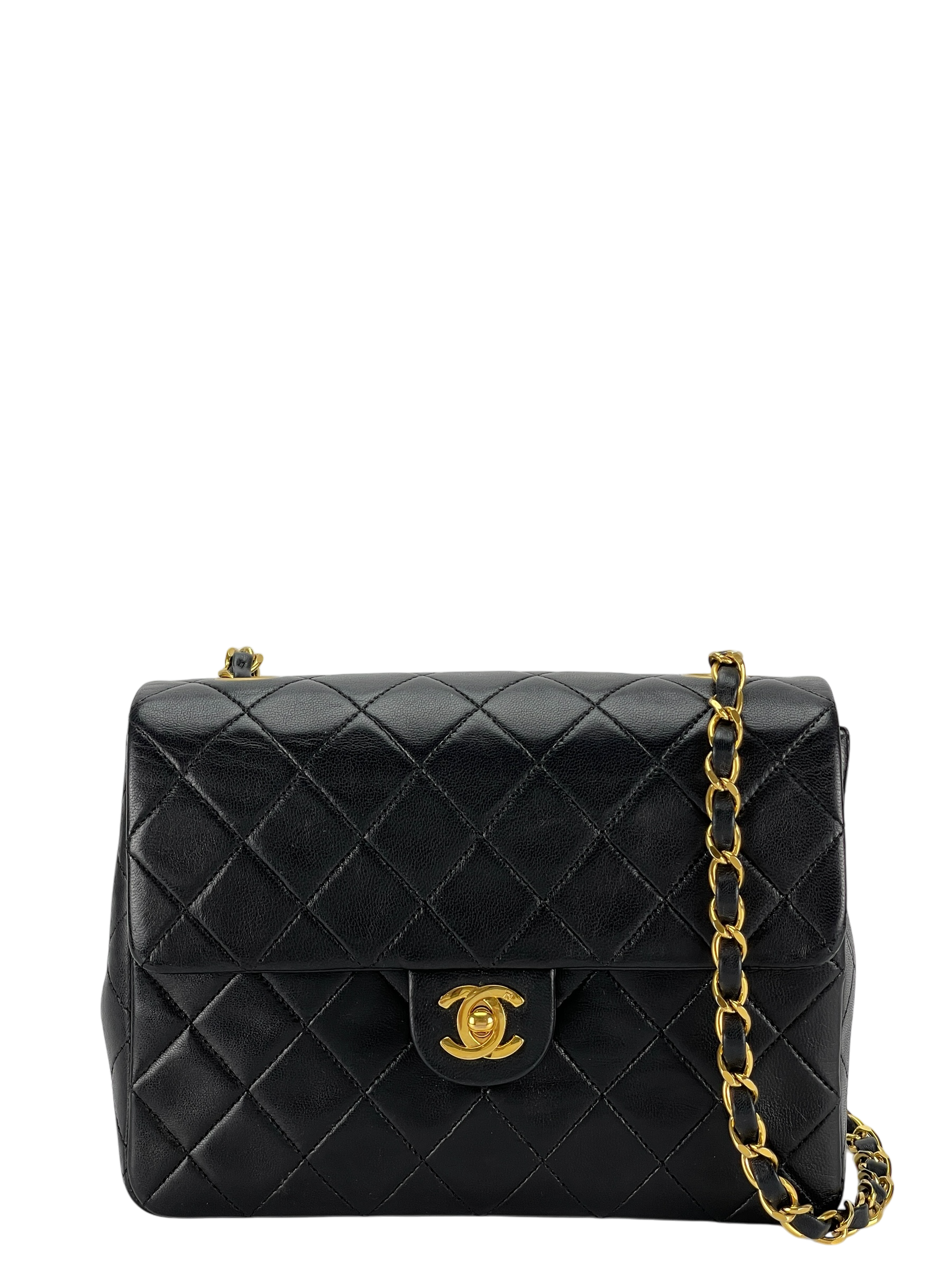 CHANEL - Mini Matlasse 20 Lambskin Single Flap Single Chain Bag Black Gold Hardware