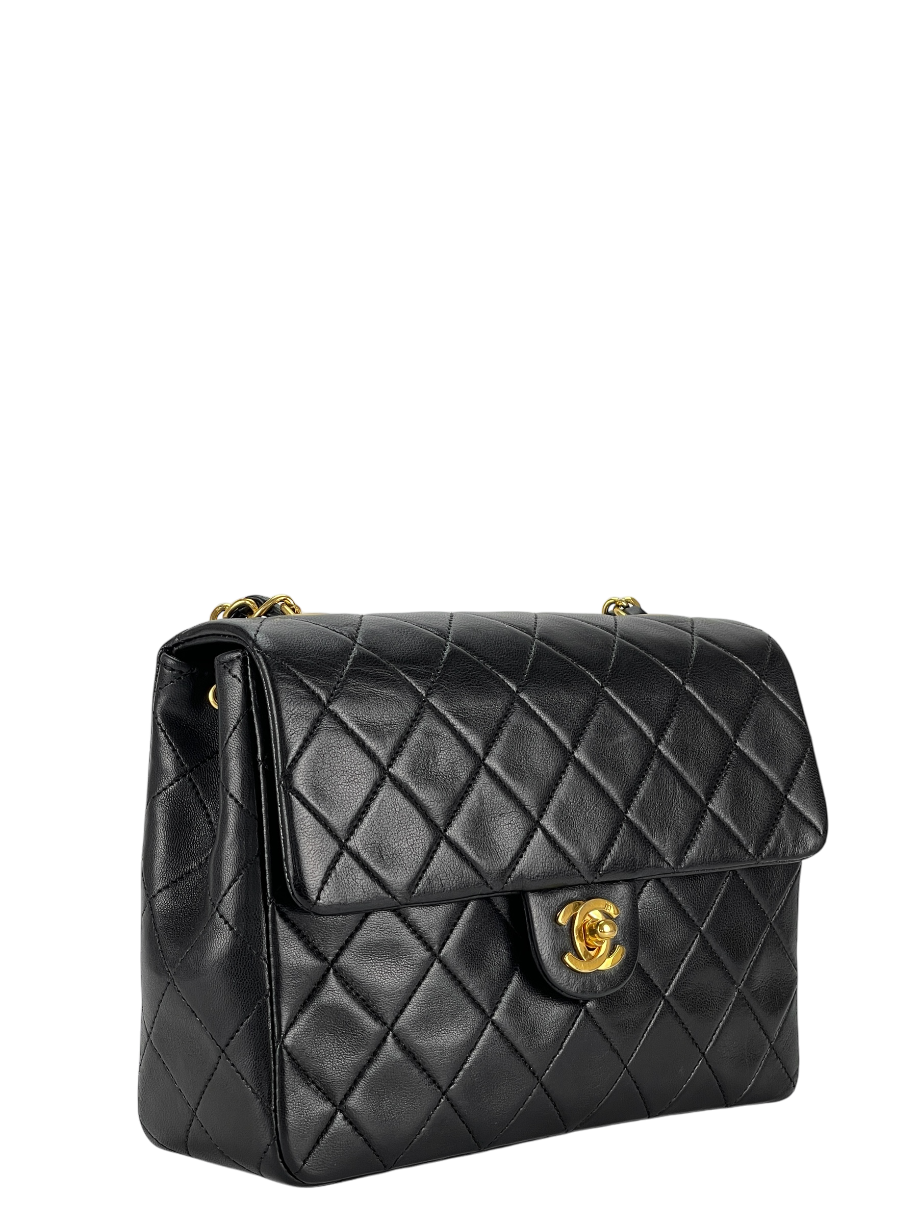 CHANEL - Mini Matlasse 20 Lambskin Single Flap Single Chain Bag Black Gold Hardware