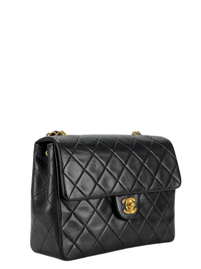 CHANEL - Mini Matlasse 20 Lambskin Single Flap Single Chain Bag Black Gold Hardware