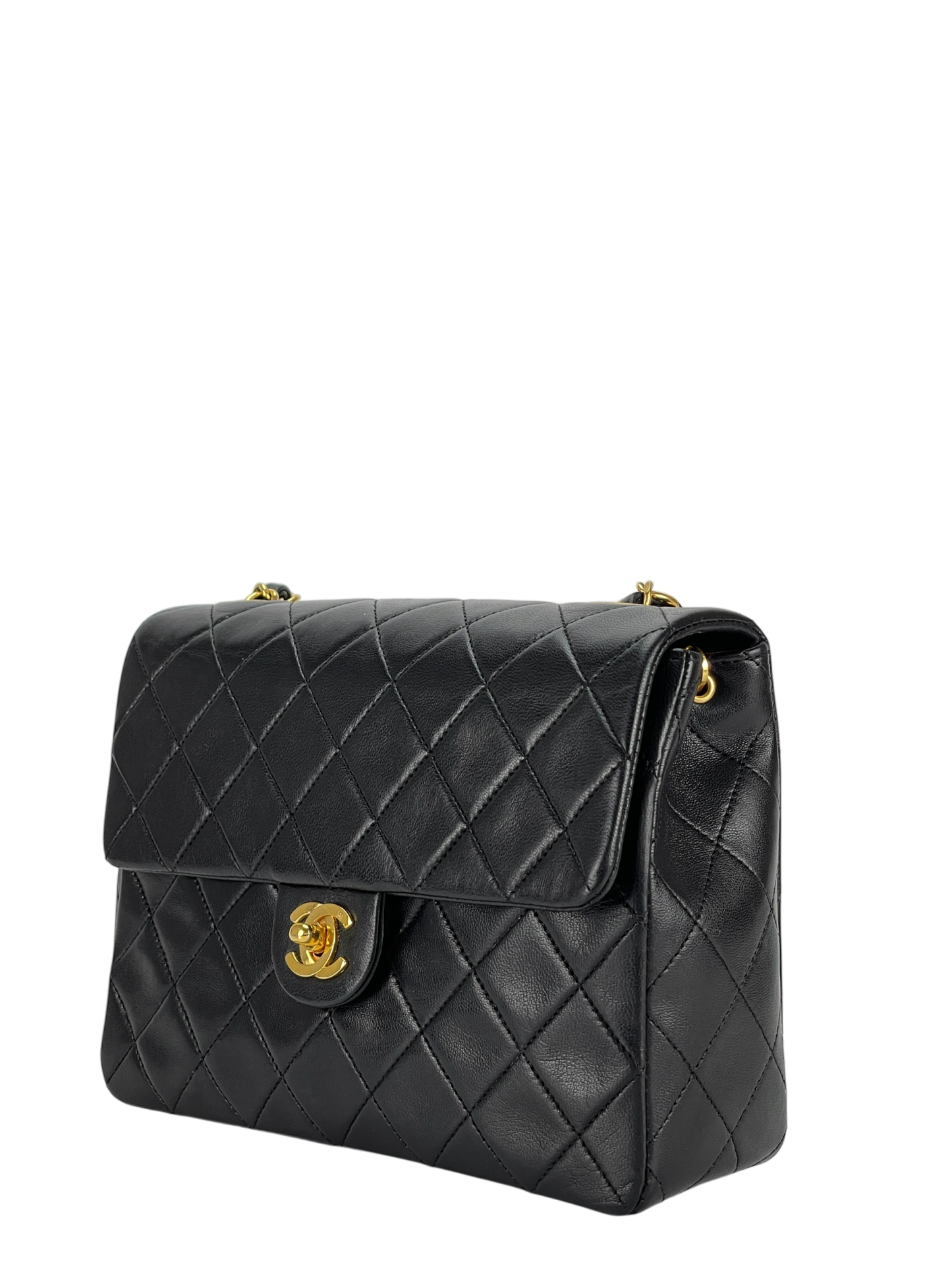 CHANEL - Mini Matlasse 20 Lambskin Single Flap Single Chain Bag Black Gold Hardware