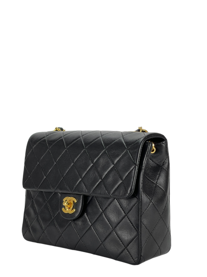 CHANEL - Mini Matlasse 20 Lambskin Single Flap Single Chain Bag Black Gold Hardware