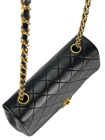 CHANEL - Mini Matlasse 20 Lambskin Single Flap Single Chain Bag Black Gold Hardware