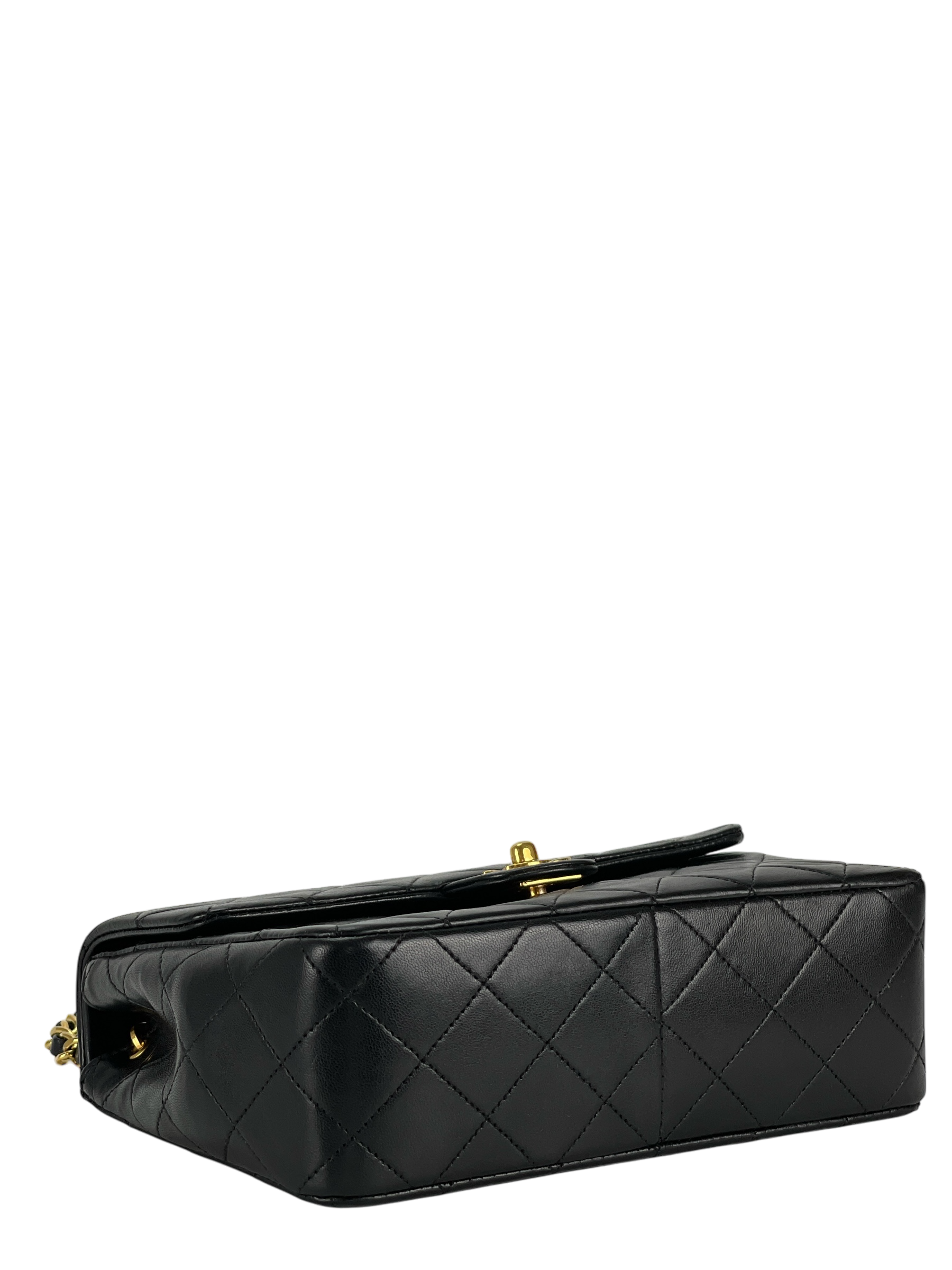 CHANEL - Mini Matlasse 20 Lambskin Single Flap Single Chain Bag Black Gold Hardware