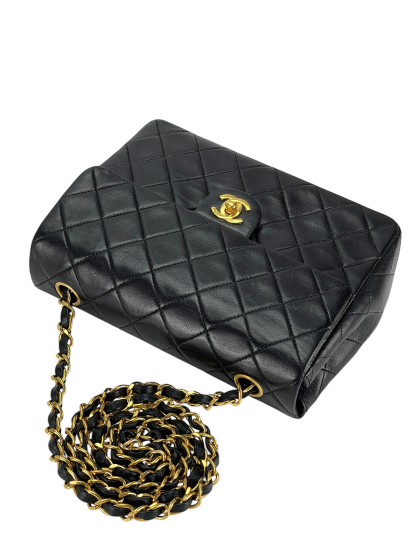 CHANEL - Mini Matlasse 20 Lambskin Single Flap Single Chain Bag Black Gold Hardware