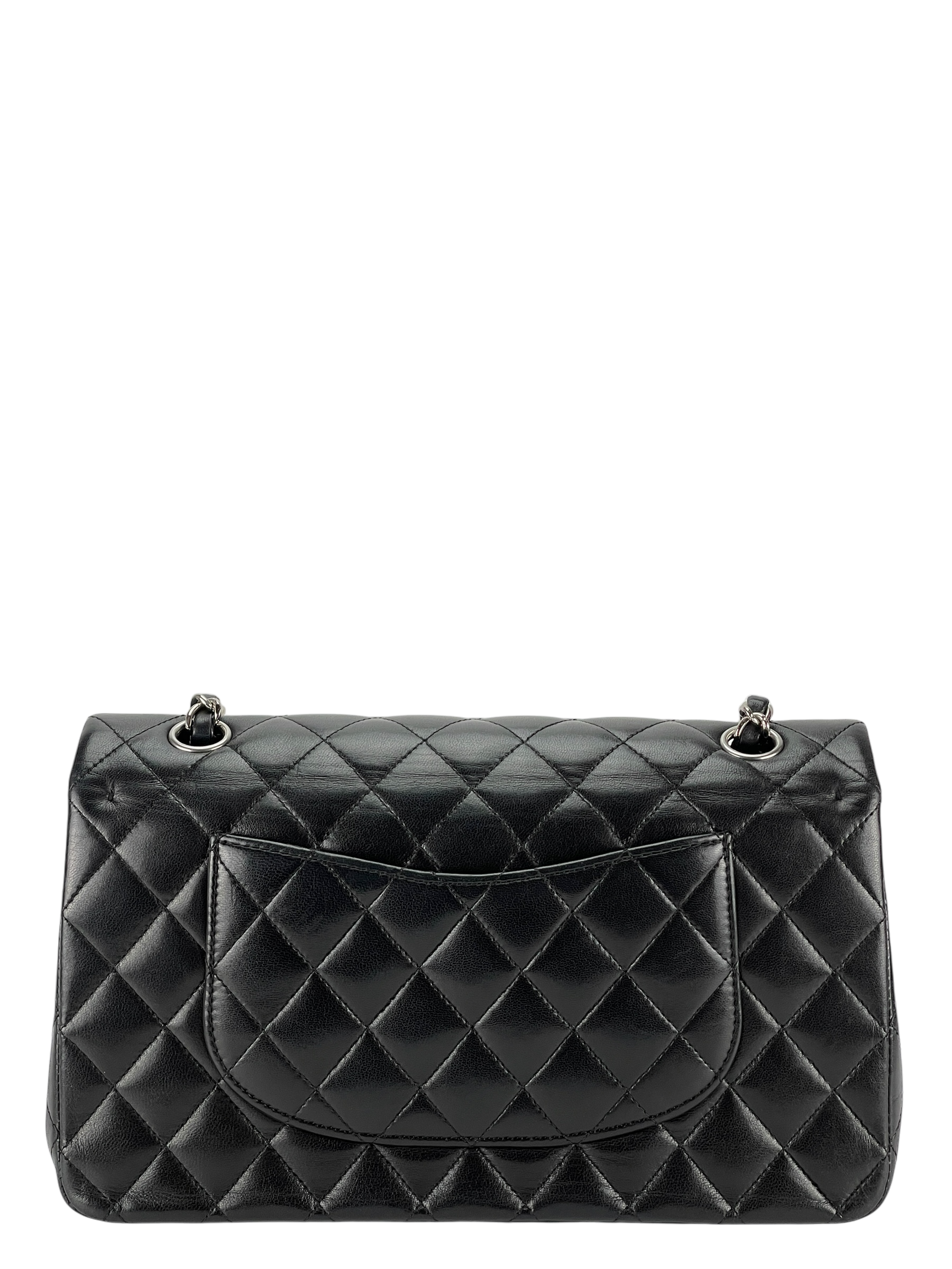 CHANEL - Medium Classic Double Flap Bag Black Lambskin Sliver Hardware (CF25) 