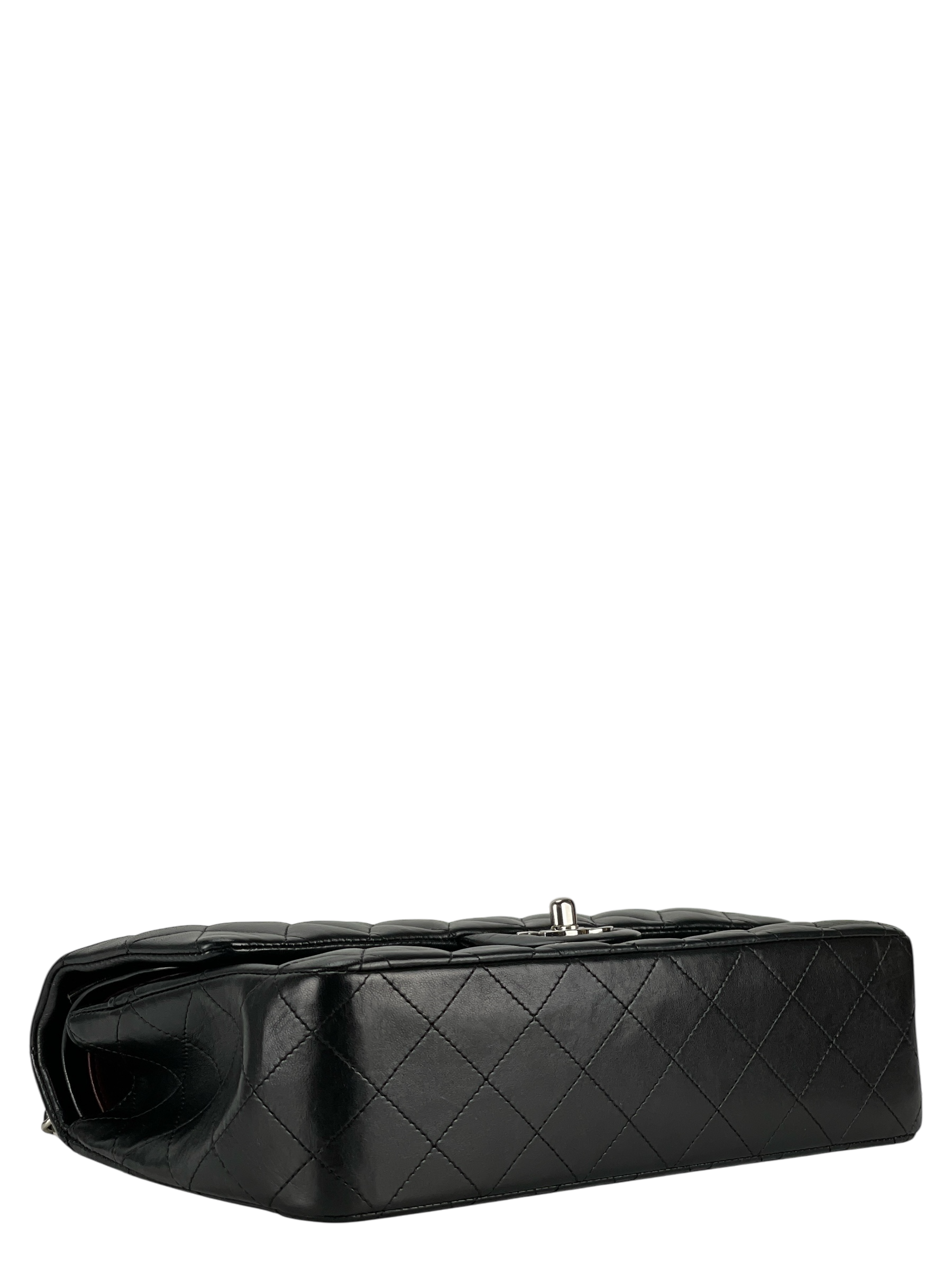 CHANEL - Medium Classic Double Flap Bag Black Lambskin Sliver Hardware (CF25) 