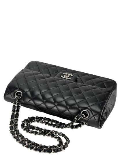 CHANEL - Medium Classic Double Flap Bag Black Lambskin Sliver Hardware (CF25) 