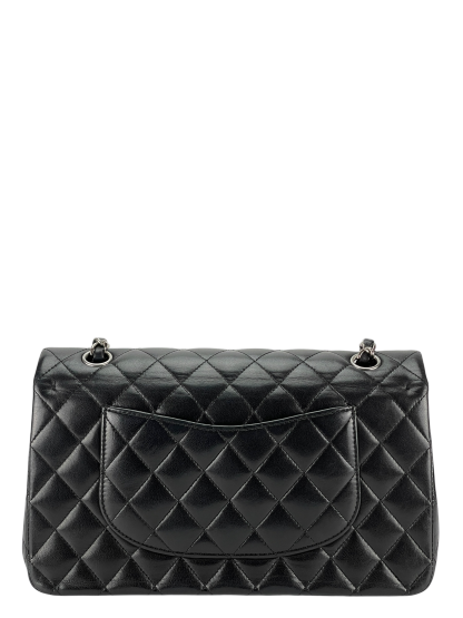 CHANEL - Medium Classic Double Flap Bag Black Lambskin Sliver Hardware (CF25) 
