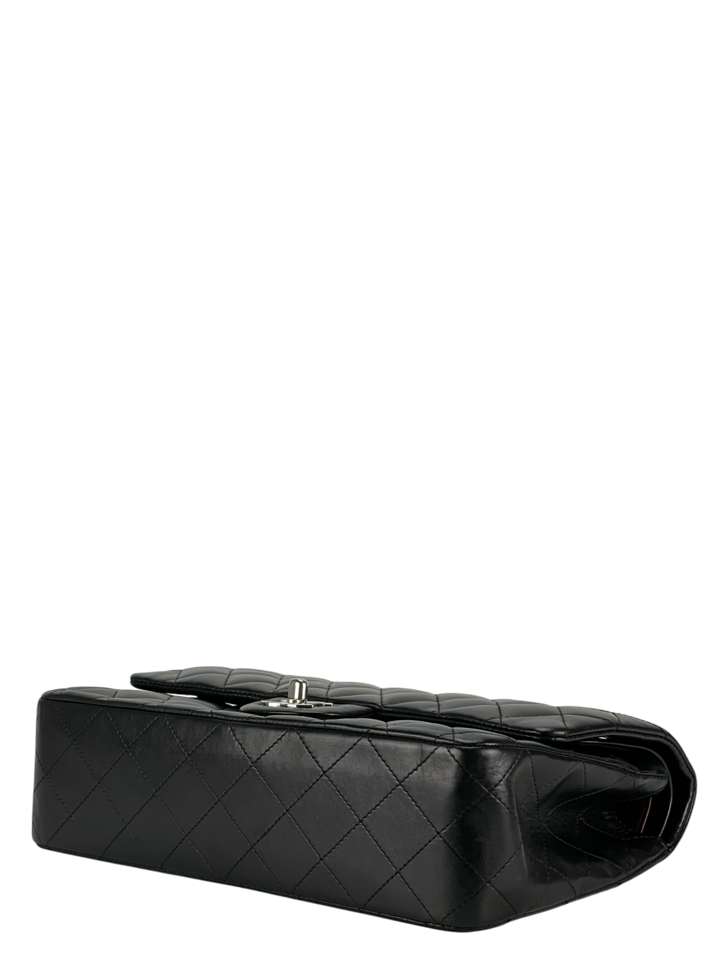 CHANEL - Medium Classic Double Flap Bag Black Lambskin Sliver Hardware (CF25) 