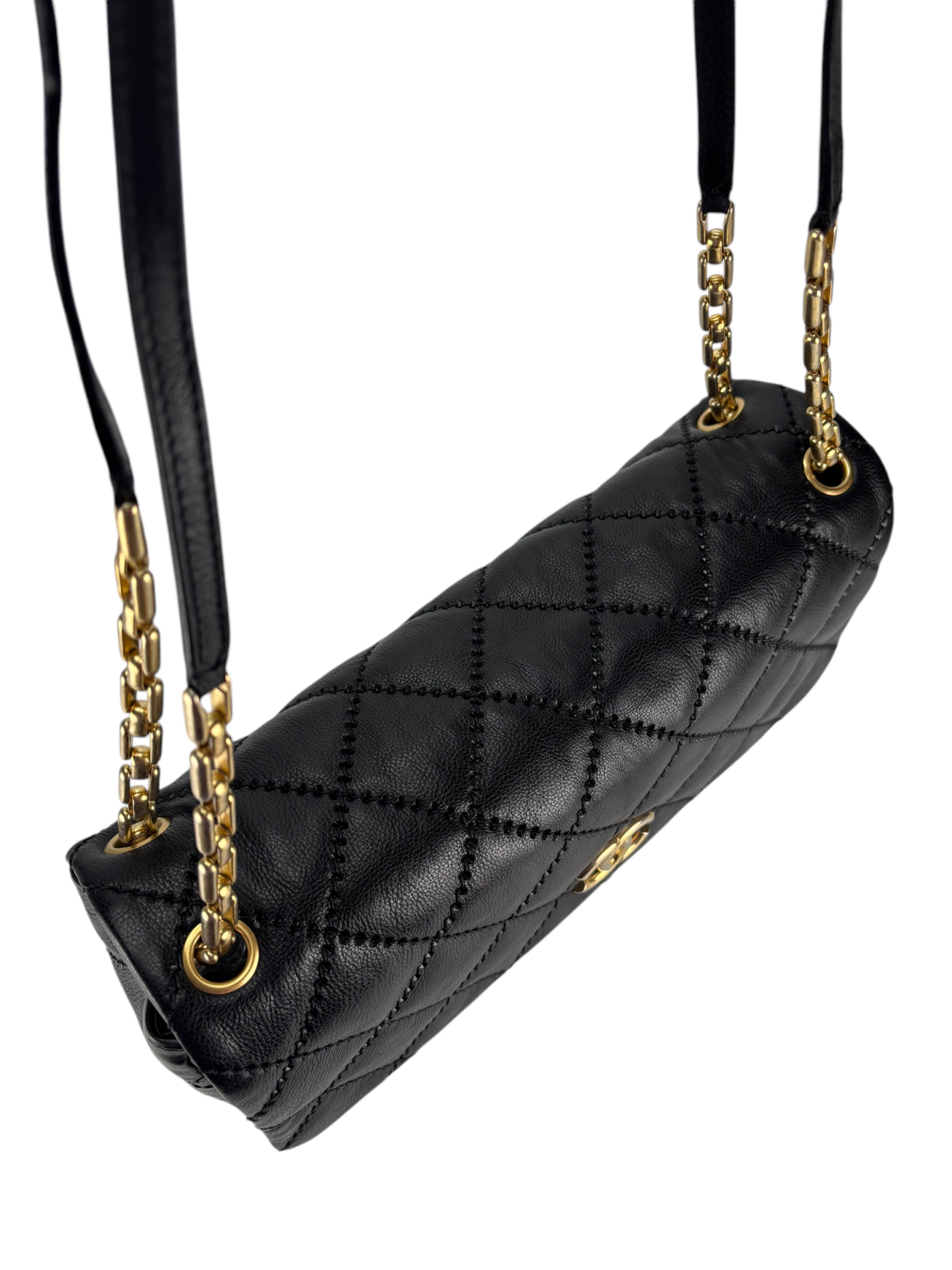 CHANEL - Black Lambskin Matelasse Chain Shoulder Bag