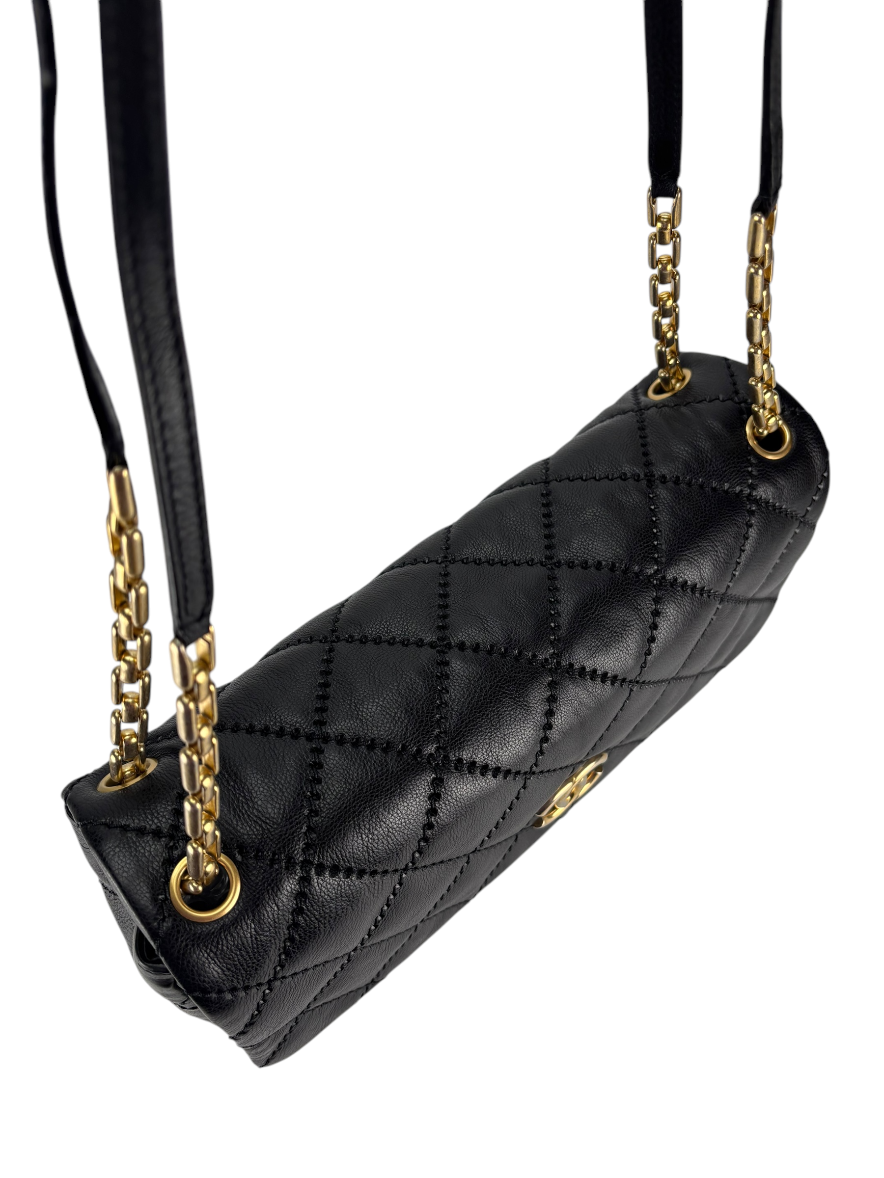 CHANEL - Black Lambskin Matelasse Chain Shoulder Bag