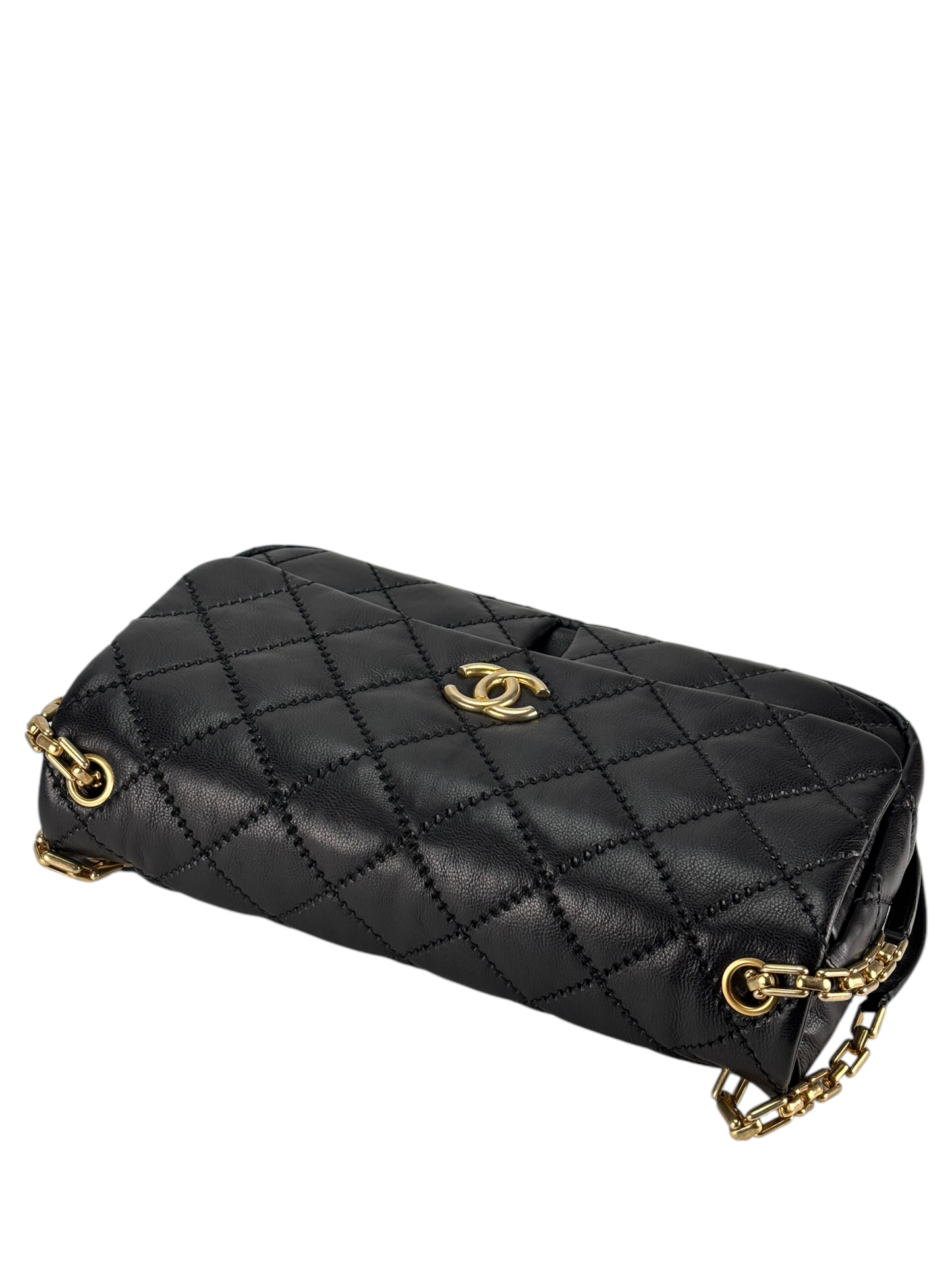 CHANEL - Black Lambskin Matelasse Chain Shoulder Bag