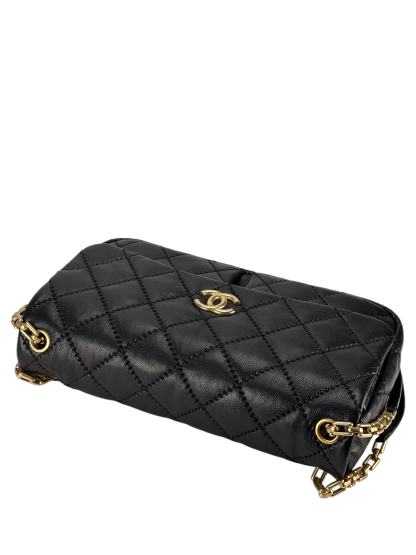 CHANEL - Black Lambskin Matelasse Chain Shoulder Bag 