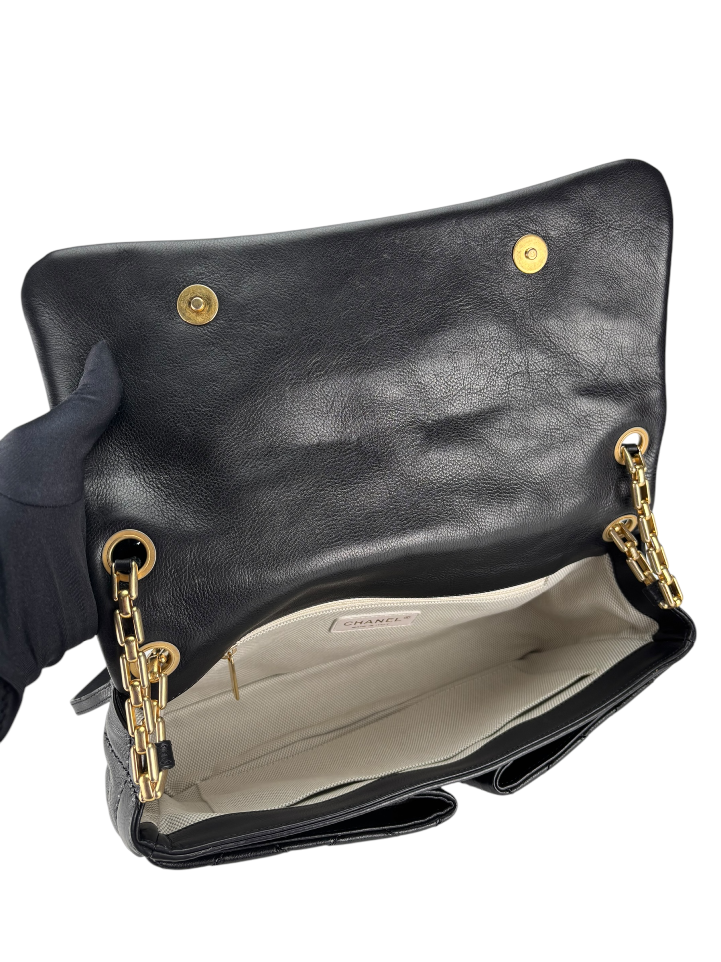 CHANEL - Black Lambskin Matelasse Chain Shoulder Bag