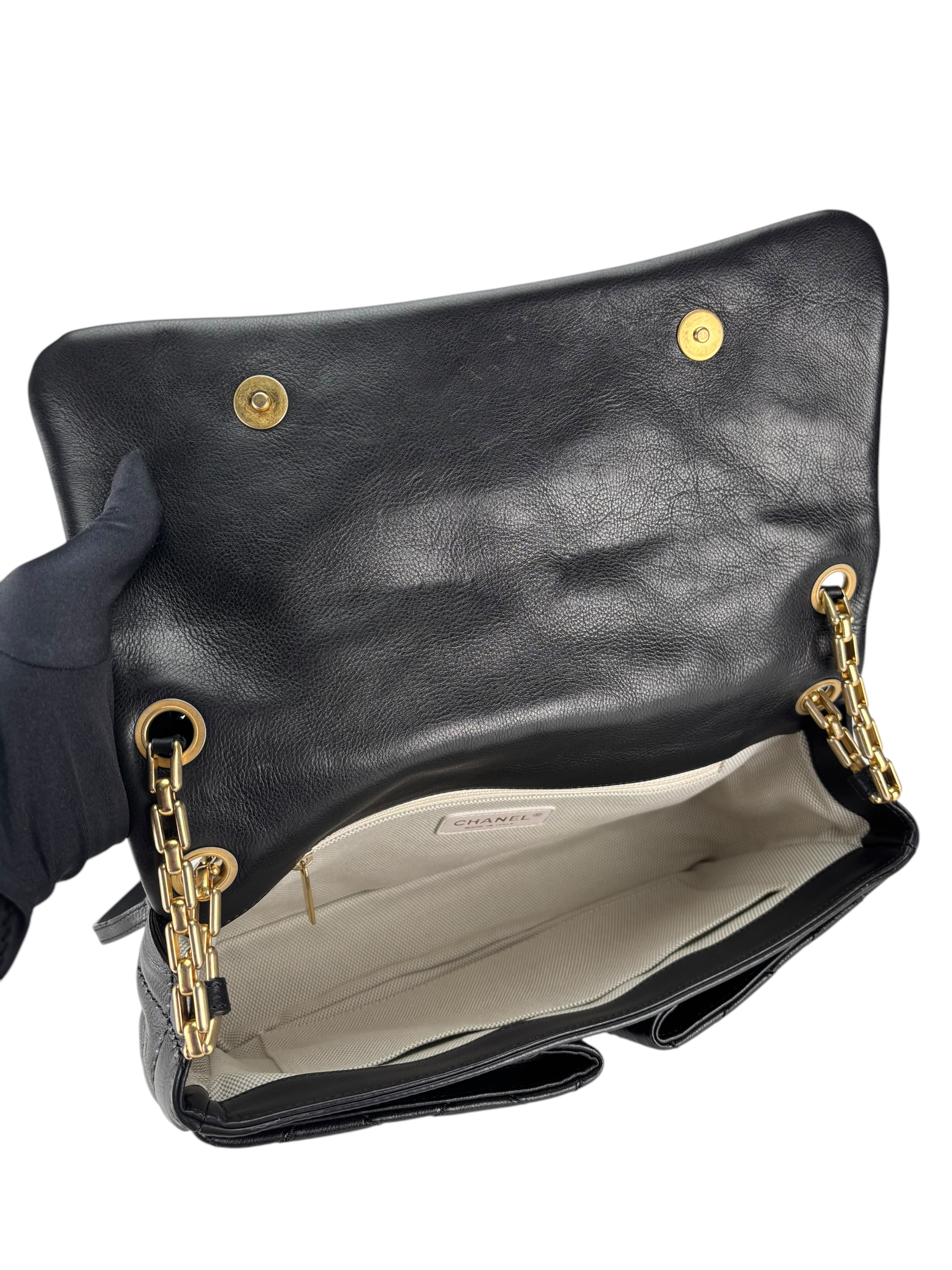 CHANEL - Black Lambskin Matelasse Chain Shoulder Bag