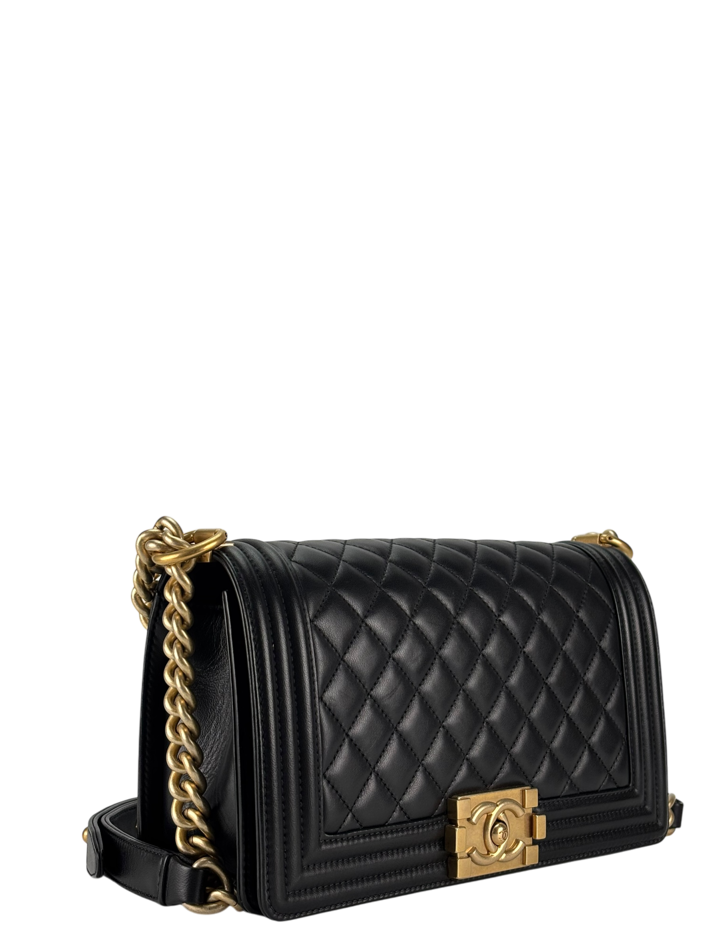 CHANEL - Medium Boy Flap Bag Black Lambskin Gold Hardware