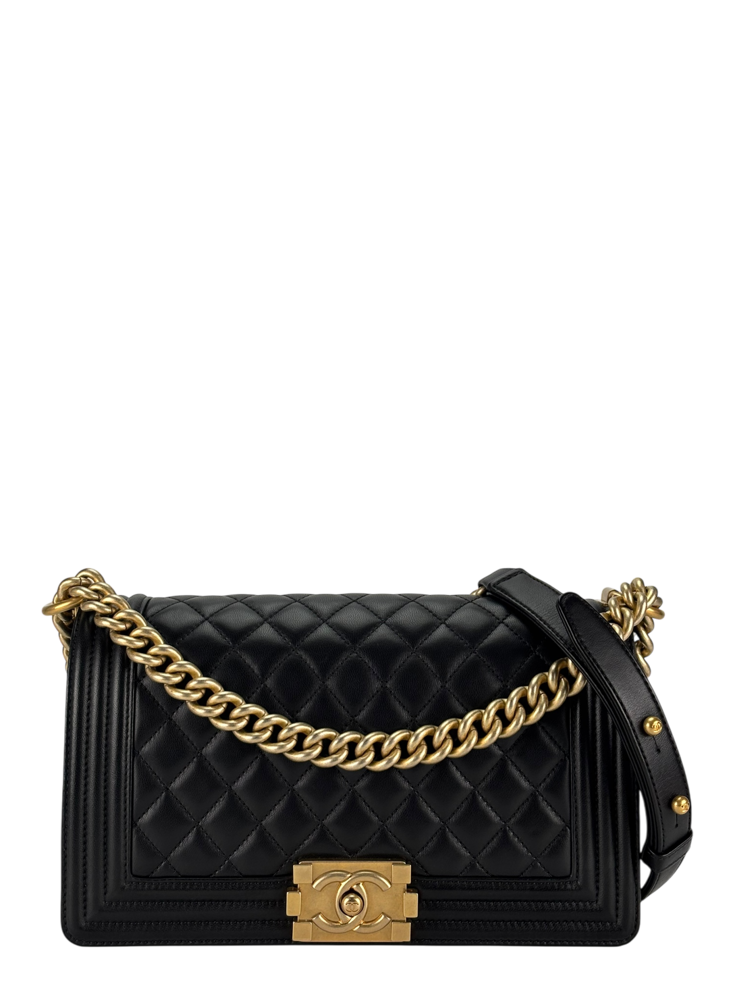CHANEL - Medium Boy Flap Bag Black Lambskin Gold Hardware