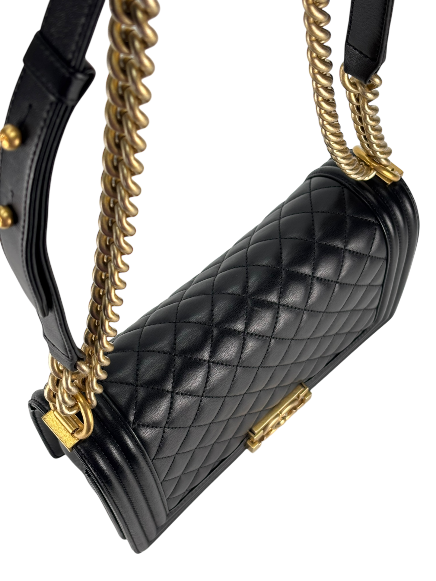 CHANEL - Medium Boy Flap Bag Black Lambskin Gold Hardware