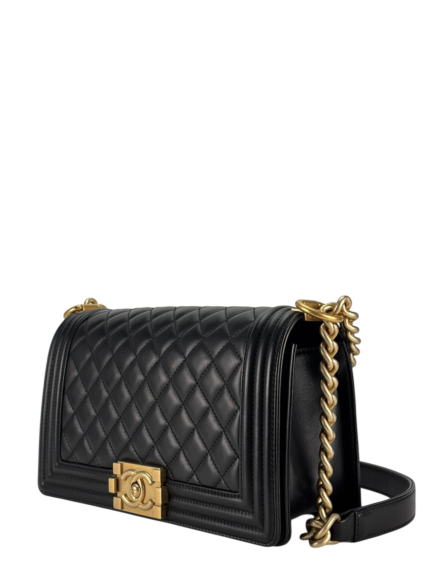 CHANEL - Medium Boy Flap Bag Black Lambskin Gold Hardware