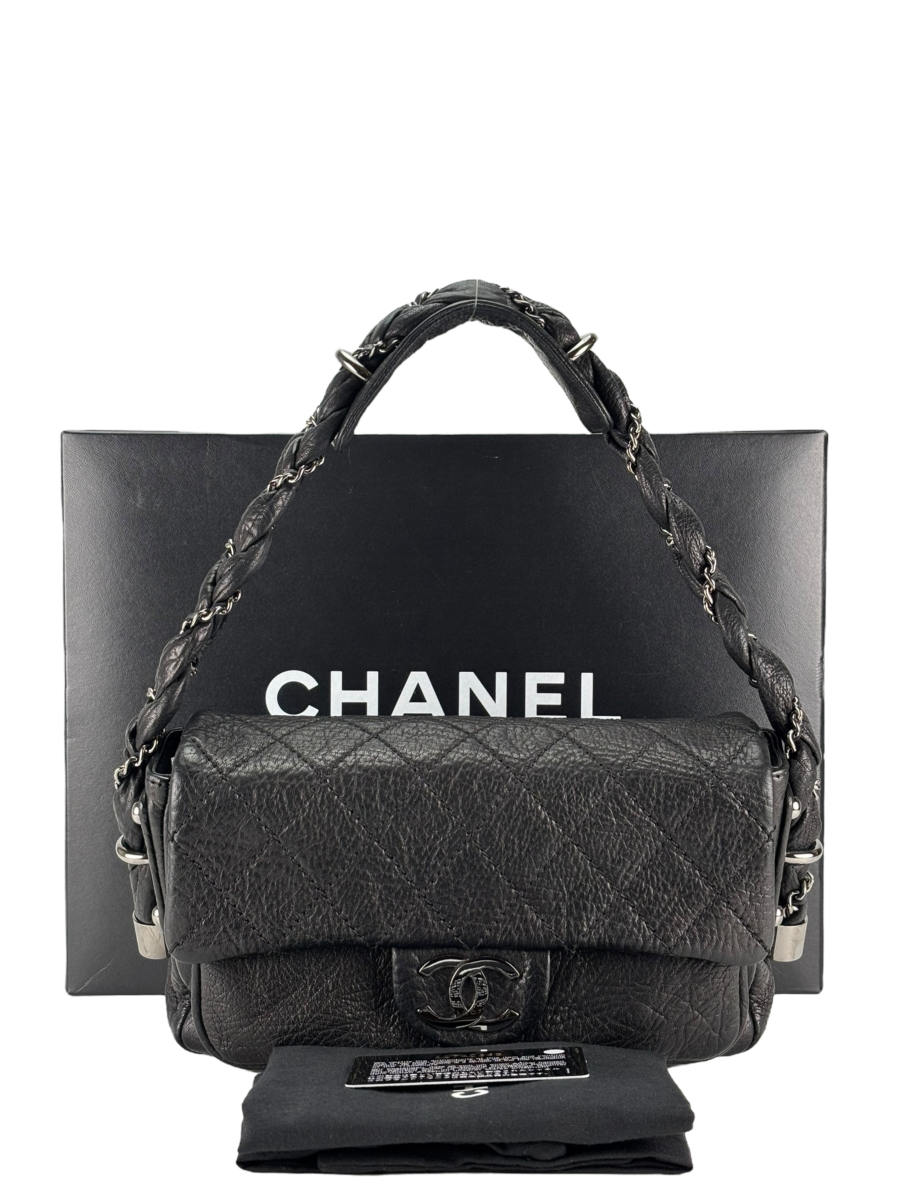 CHANEL - Black Distressed Lambskin Small Lady Braid Flap Bag