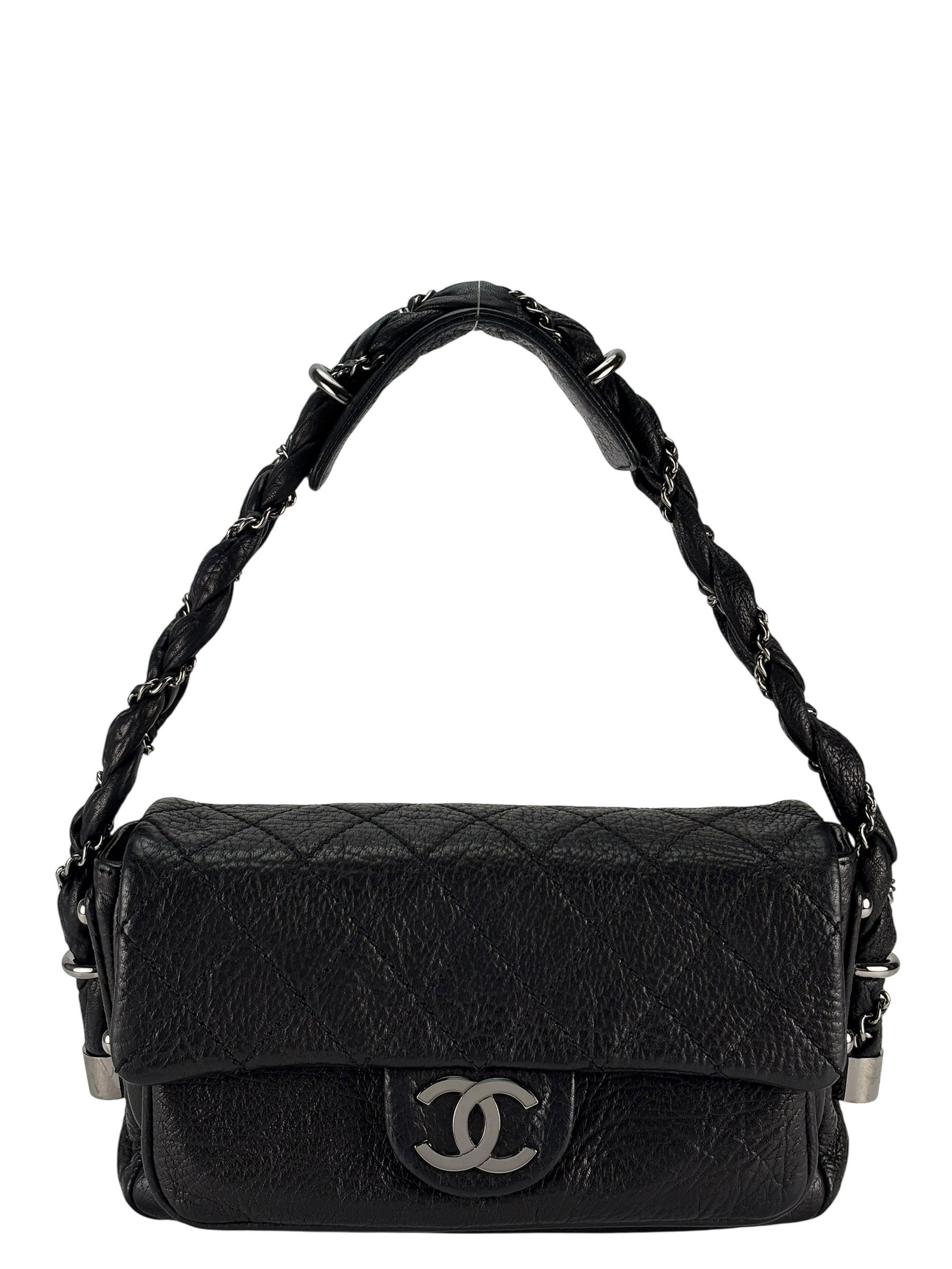 CHANEL - Black Distressed Lambskin Small Lady Braid Flap Bag