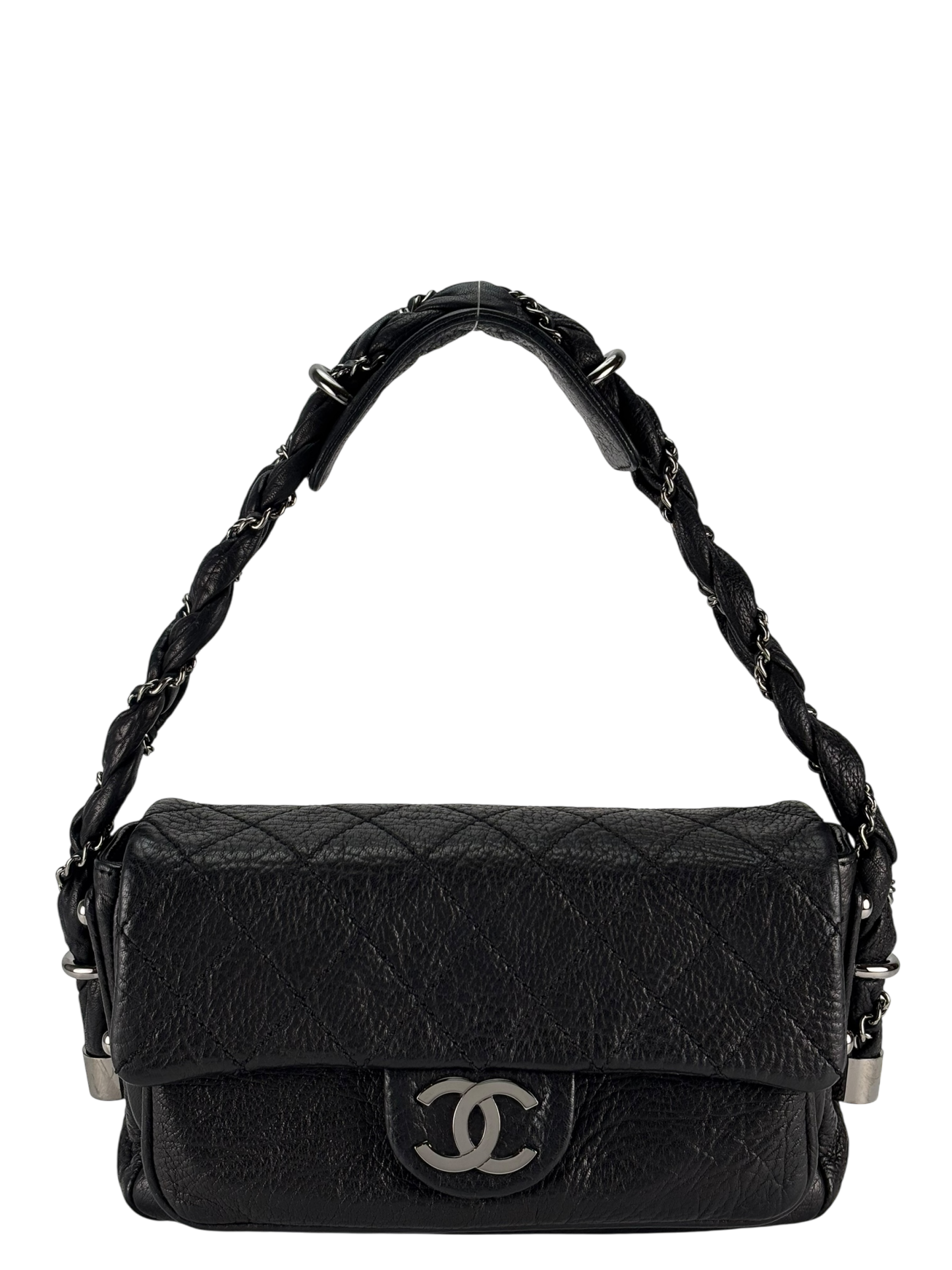 CHANEL - Black Distressed Lambskin Small Lady Braid Flap Bag
