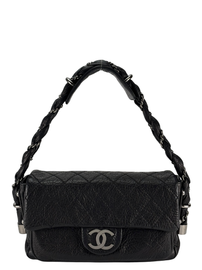 CHANEL - Black Distressed Lambskin Small Lady Braid Flap Bag