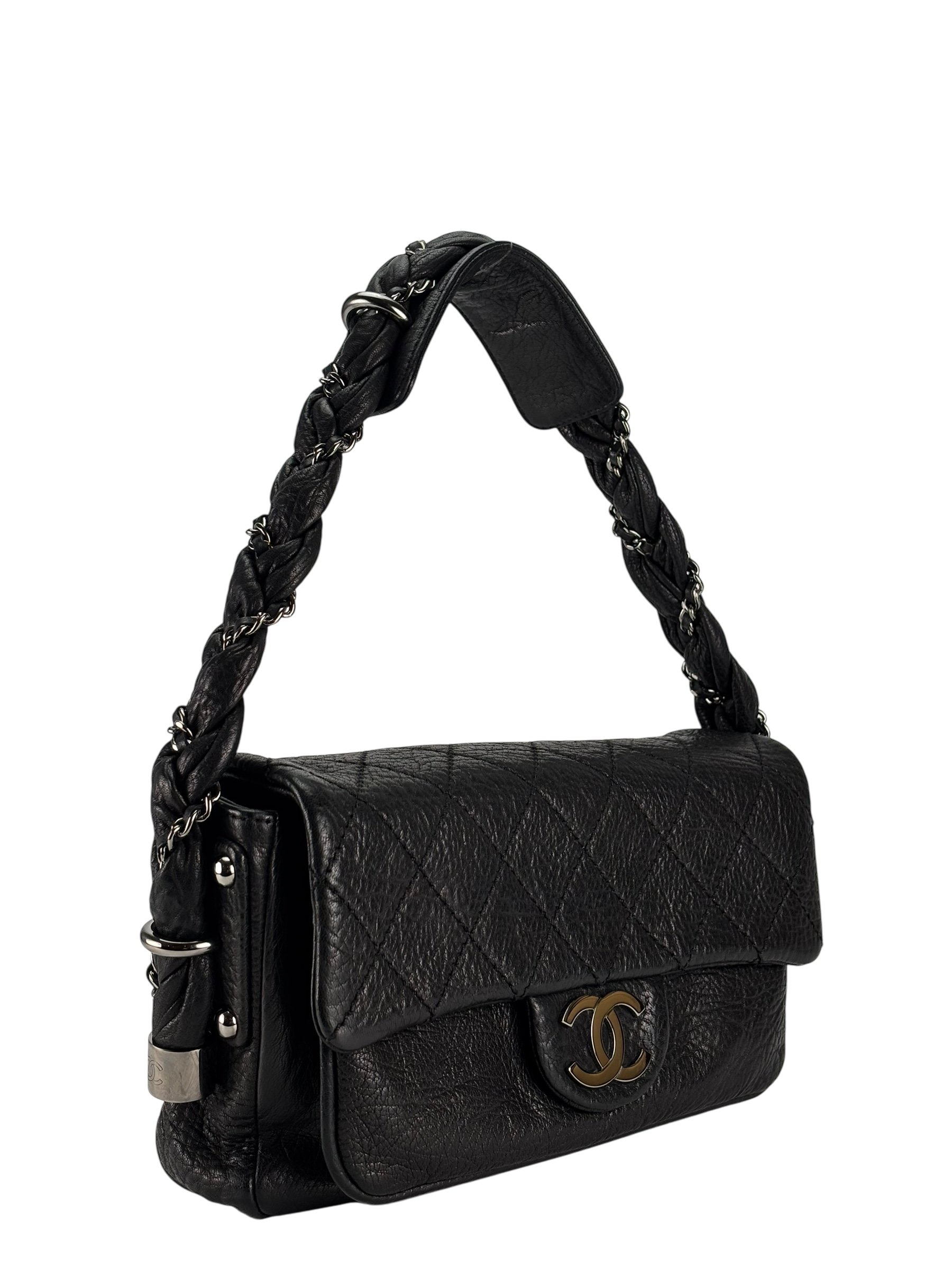 CHANEL - Black Distressed Lambskin Small Lady Braid Flap Bag